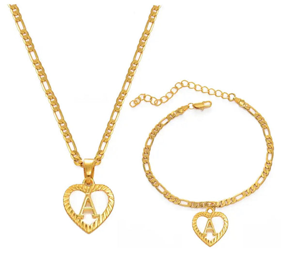 Gold Initial Heart Set