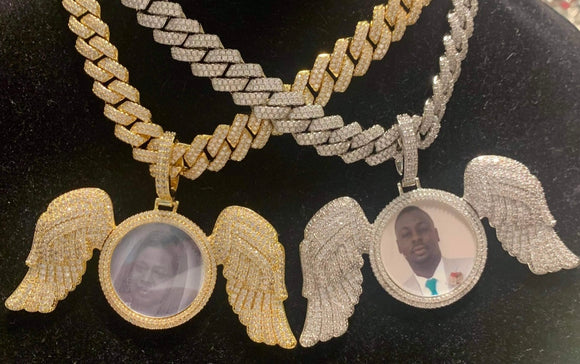 Angel Wing Pic Pendant W/ Cuban Chain